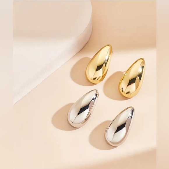 NEW- (Pick1) 18K Gold/silver  Plated Teardrop Hoop Earrings - Picture 3 of 4